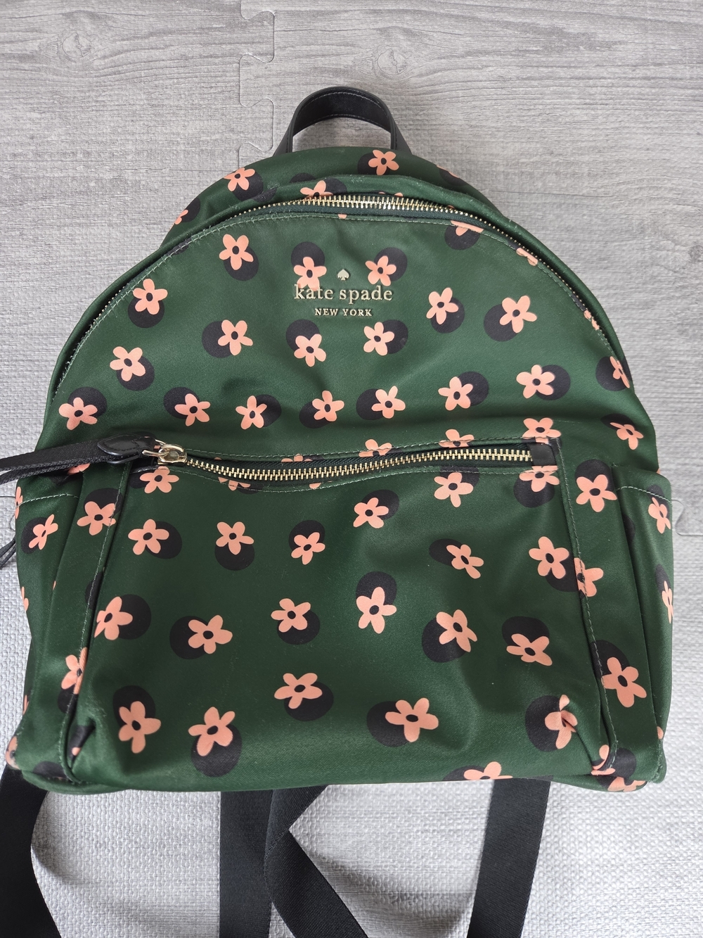 Kate Spade New York Green Floral Backpack Nylon Gold Hardware